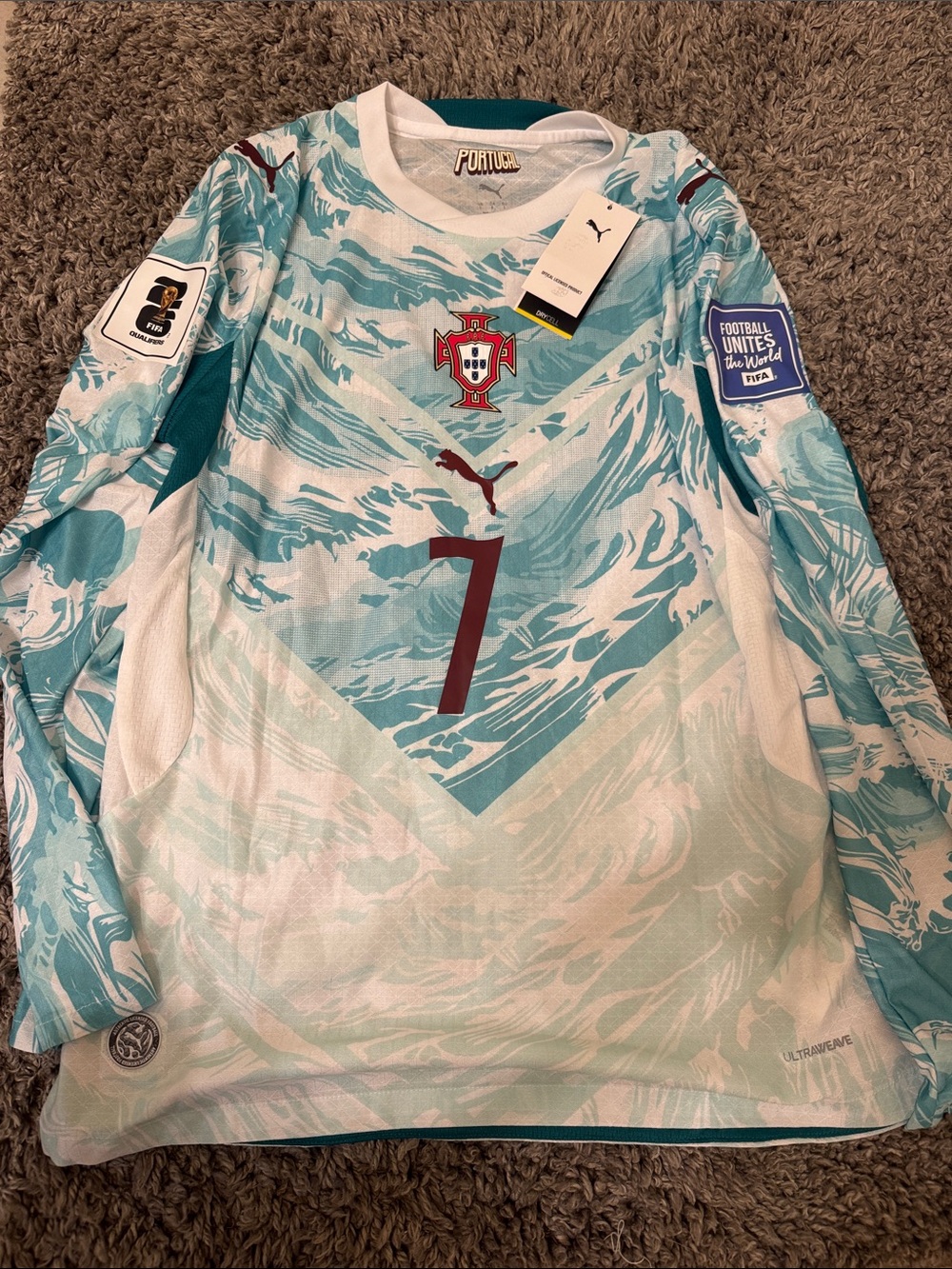 Puma Portugal men’s Long Sleeve Jersey - Aqua/White with Burgundy Accents